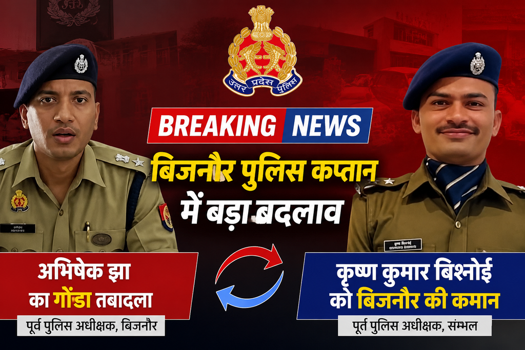बिजनौर के पुलिस कप्तान बदले: अभिषेक झा का गोंडा तबादला, कृष्ण कुमार बिश्नोई संभालेंगे जिले की कमान 07dc33d4 0cb8 4a1c a0b5 df254795c6c4