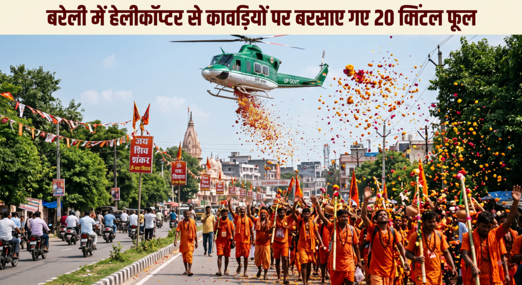 बरेली में आस्था का महासंगम: हेलीकॉप्टर से कांवड़ियों पर बरसे 20 क्विंटल फूल, सीएम योगी के आदेश पर प्रशासन ने किया भव्य स्वागत gemini generated image d8ie3ad8ie3ad8ie